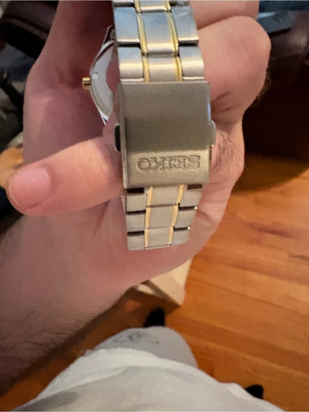 Seiko Silver and Gold Two-Tone Watch with Black Dial